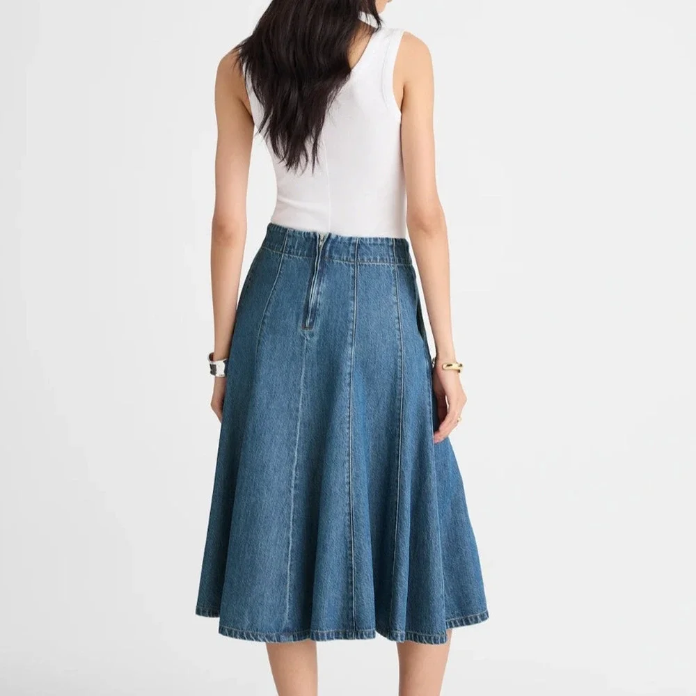 Madewell Flared Airy Denim Midi Jean Circle Skirt Medium Mosby Wash Western 27 - Picture 2 of 9